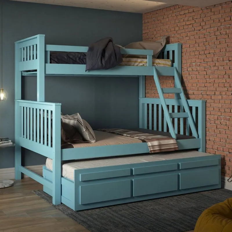 Treliche Com Cama De Casal 3 Gavetas Madeira Maciça Móveis Saraiva Azul