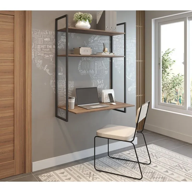 Escrivaninha Porto Suspensa 94cm Industrial Espresso Móveis Castanho E Preto Castanho / Preto