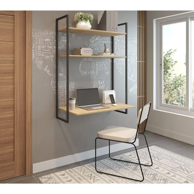 Escrivaninha Porto Suspensa 94cm Industrial Espresso Móveis Natura E Preto Natura / Preto