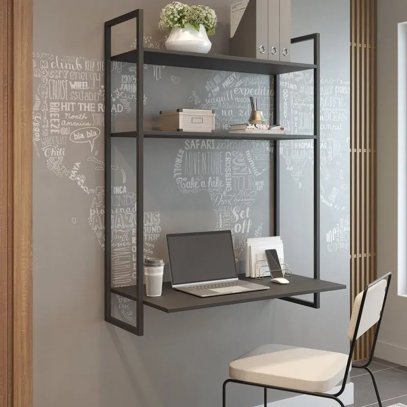 Escrivaninha Porto Suspensa 94cm Industrial Espresso Móveis Preto E Preto Preto / Preto
