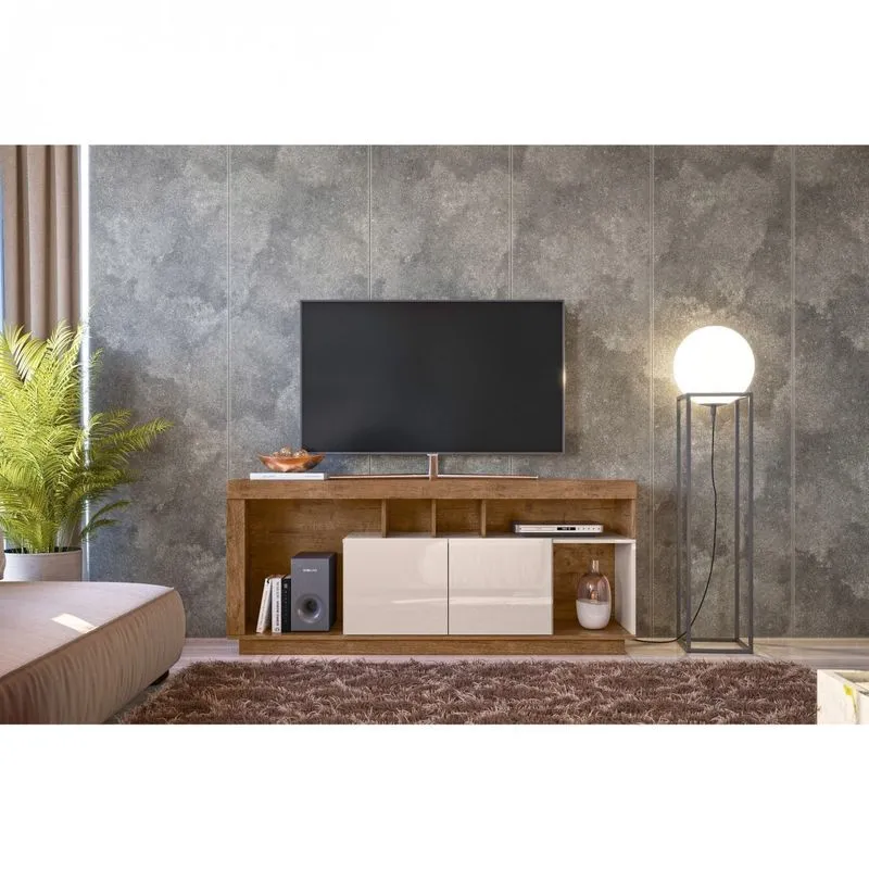 Rack Para Tv Até 55 Polegadas 2 Portas 5 Nichos 160cm Napoli Lukaliam Móveis Madero Canela/off White Branco Off.