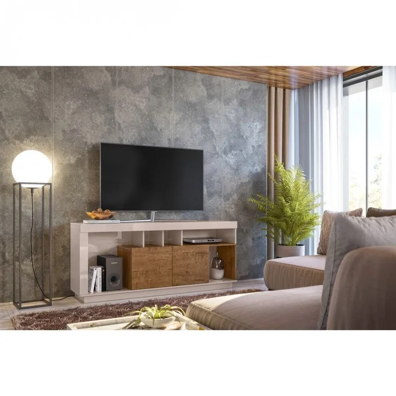 Rack Para Tv Até 55 Polegadas 2 Portas 5 Nichos 160cm Napoli Lukaliam Móveis Off White/madero Canela