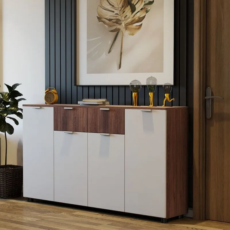 Buffet 4 Portas 2 Gavetas 160cm Bruges Movenord Carvalho Evora/branco