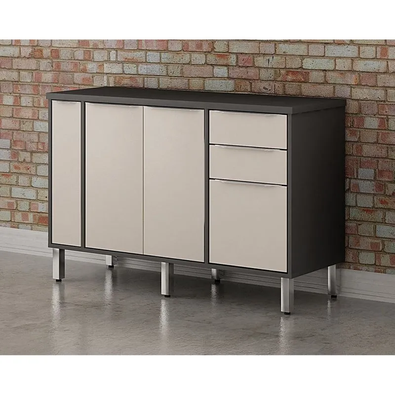 Balcão De Cozinha 3 Portas 3 Gavetas Ágata Soft Chf Grafite/off White