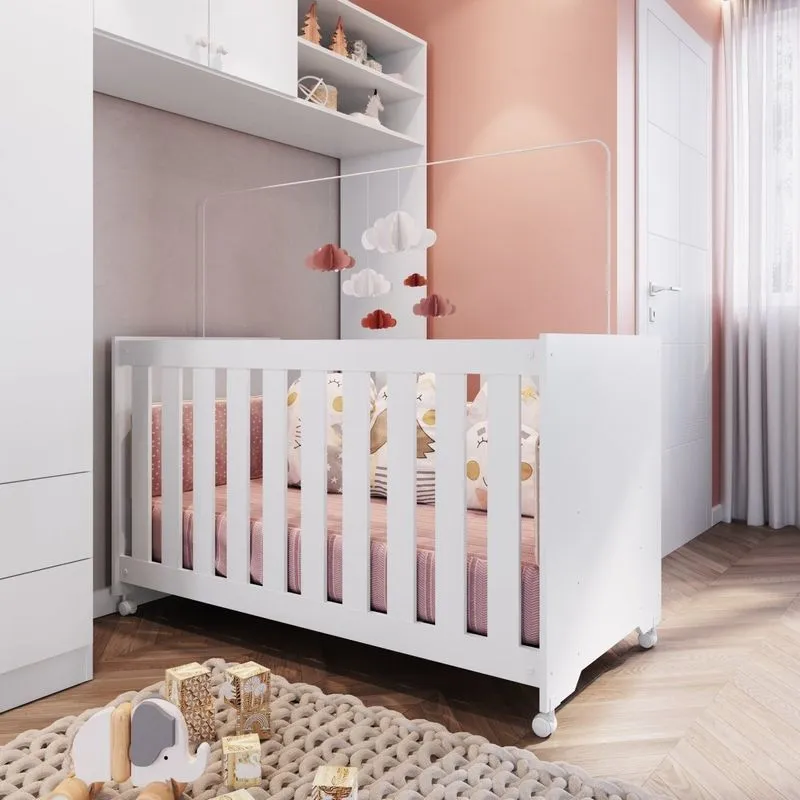 Berço Com Rodízios Aconchego Linha Aconchego Branco Branco
