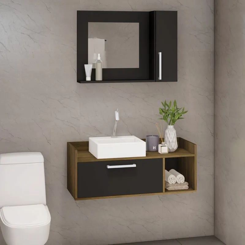 Conjunto Para Banheiro 2 Portas 1 Nicho Cnj1031 Preto