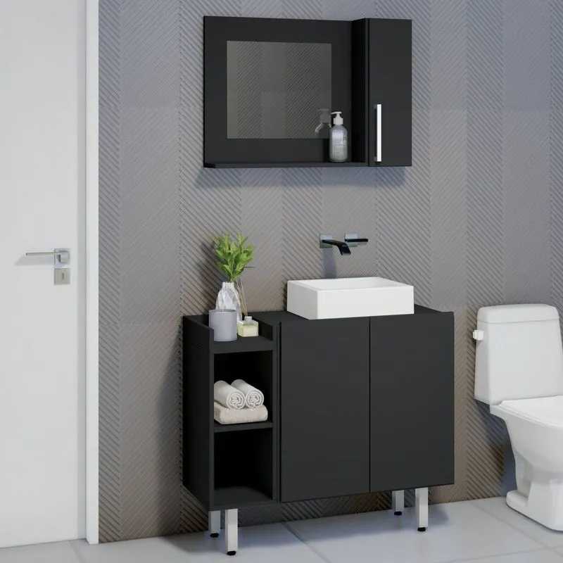 Conjunto Para Banheiro 3 Portas Cnj1039 Preto