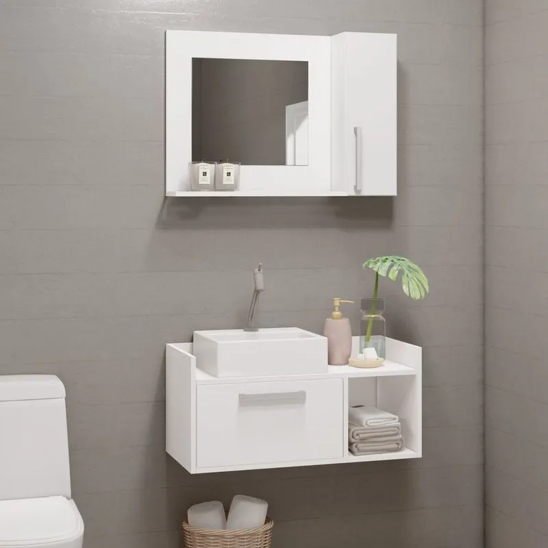 Conjunto Gabinete Para Banheiro 2 Portas E 1 Nicho Branco