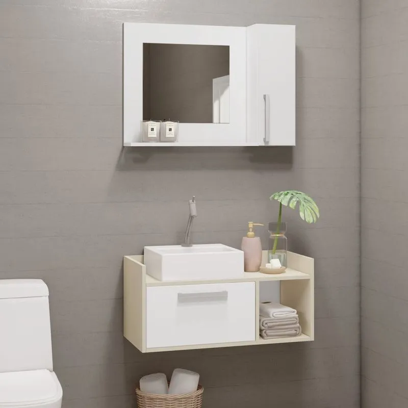 Conjunto Gabinete Para Banheiro 2 Portas E 1 Nicho Branco/creme