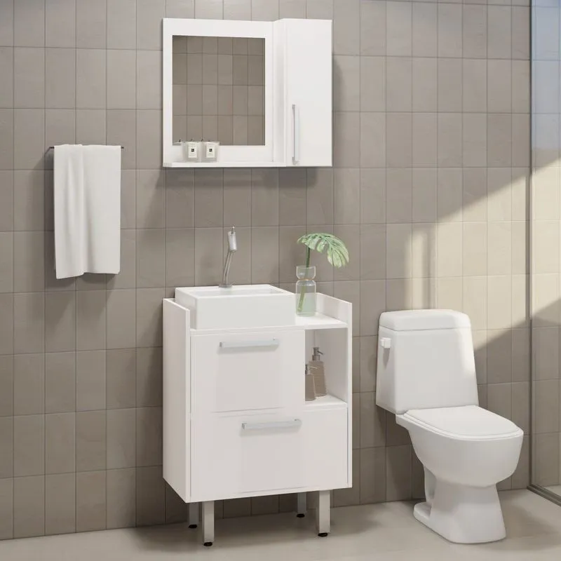 Conjunto Gabinete Para Banheiro 2 Portas E 1 Nicho Branco