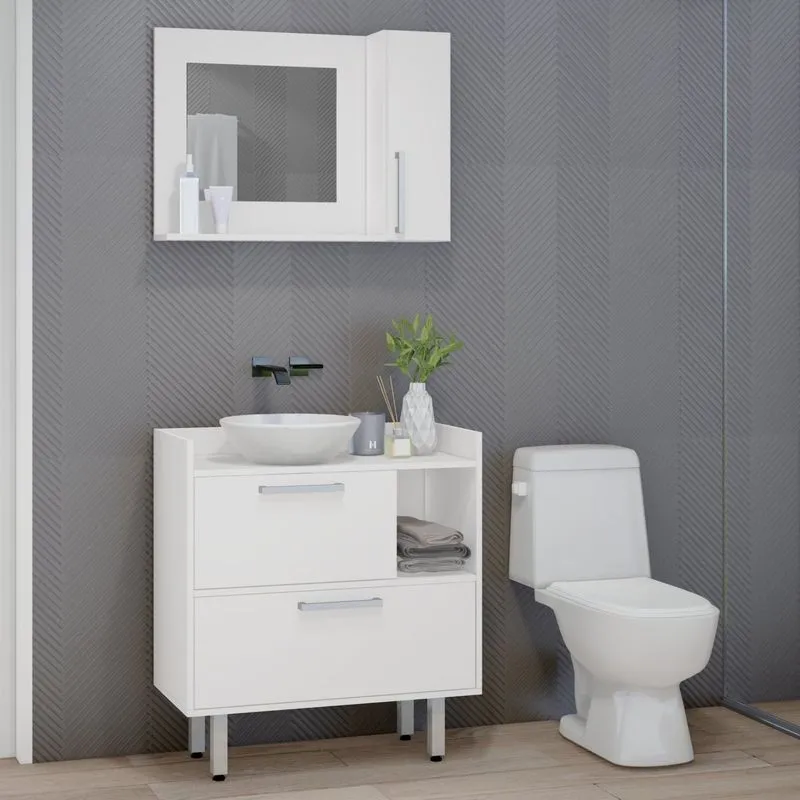 Conjunto Gabinete Para Banheiro 3 Portas Branco