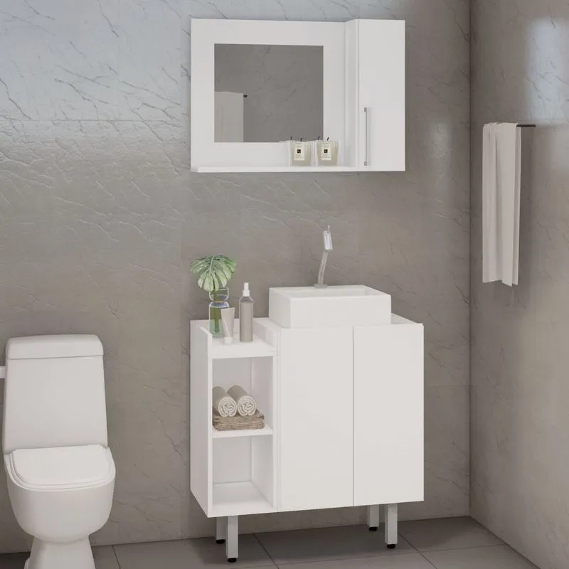 Conjunto Gabinete Para Banheiro 3 Portas E 1 Nicho Branco