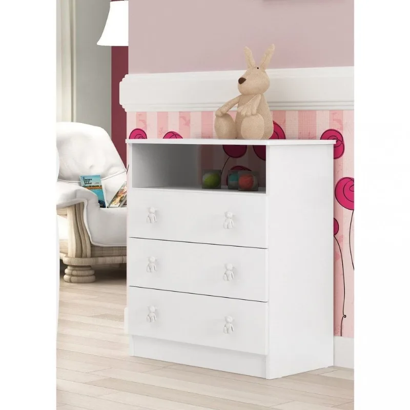 Cômoda de Bebê 3 Gavetas 1 Nicho Arco-Íris Branco Branco