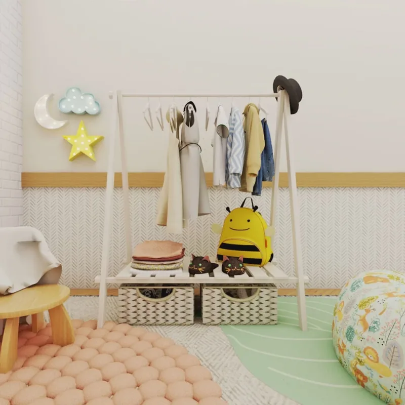 Cabideiro Arara de Roupas Infantil com Prateleira Branco Acetinado
