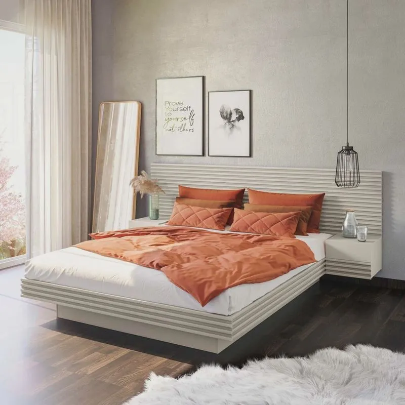Cama Casal/Queen com Cabeceira e Mesa de Apoio Samambaia CabeCasa MadeiraMadeira