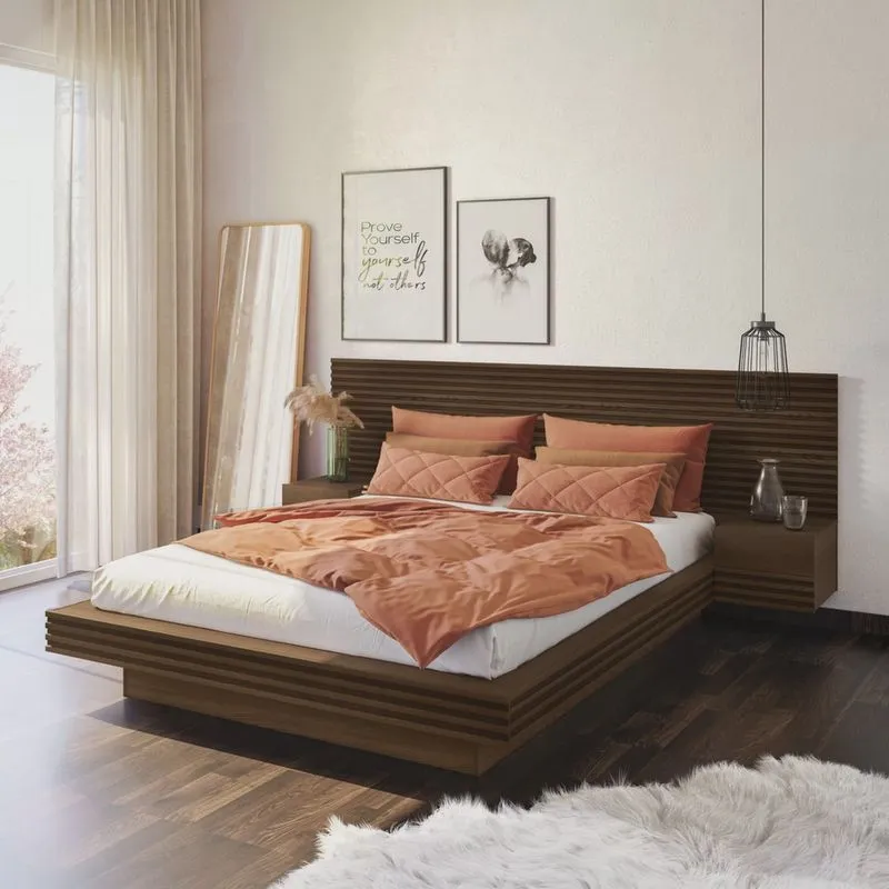 Cama Casal/Queen com Cabeceira e Mesa de Apoio Samambaia CabeCasa MadeiraMadeira