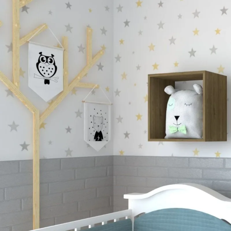 Nicho para Quarto Infantil Kitcubos Bege/Carvalho Mel Carvalho Mel