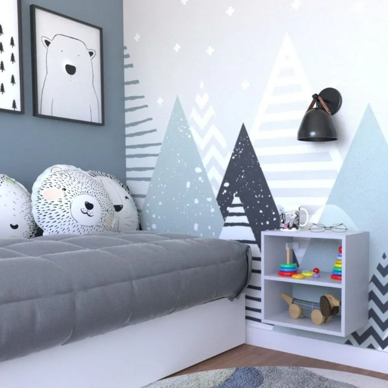 Nicho com Prateleira para Quarto Infantil Cinza/Cristal Cinza Cristal