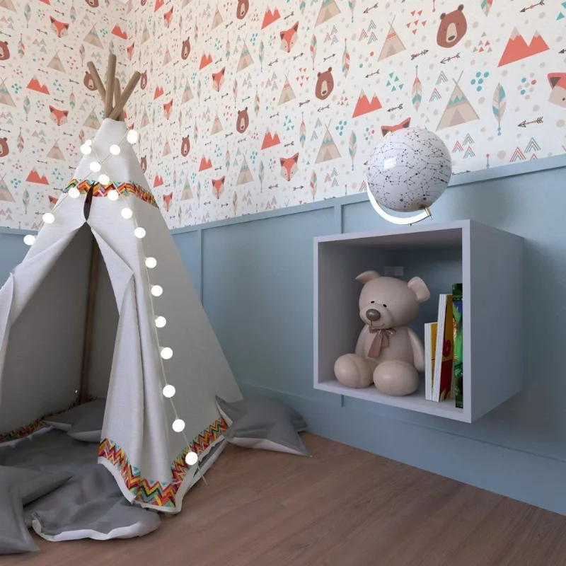 Nicho para Quarto Infantil Quadrado 40cm Cinza/Cristal Cinza Cristal