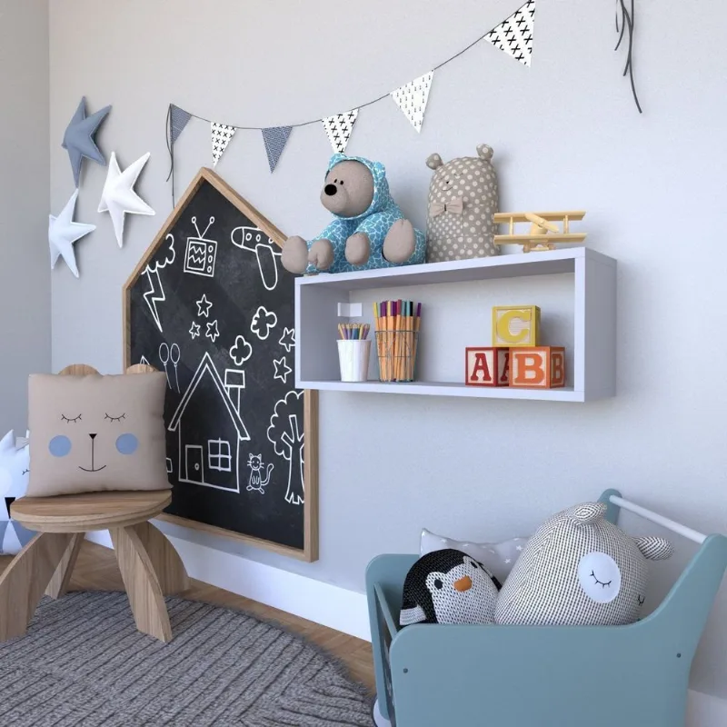 Nicho para Quarto Infantil Retangular 60x16cm Cinza/Cristal Cinza Cristal