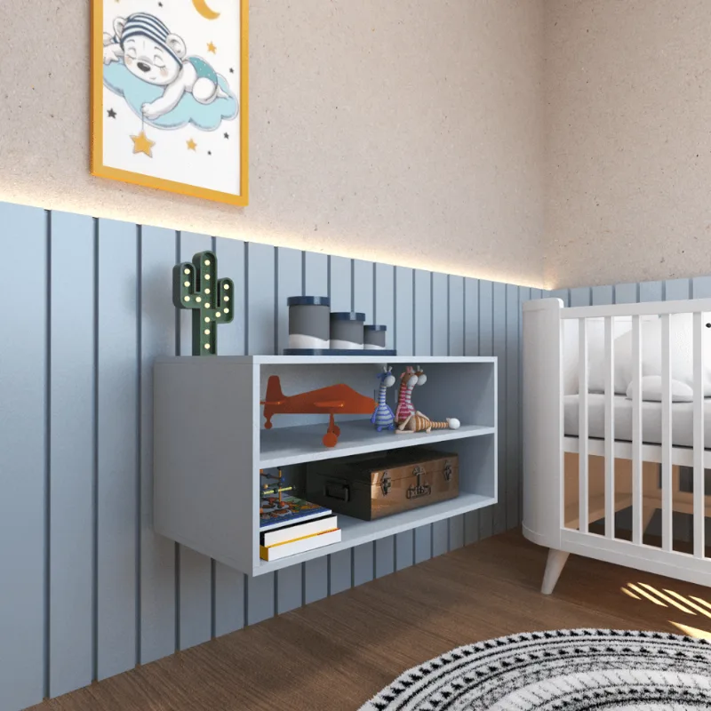 Nicho com Prateleira Quarto Infantil Cinza/Cristal Cinza Cristal