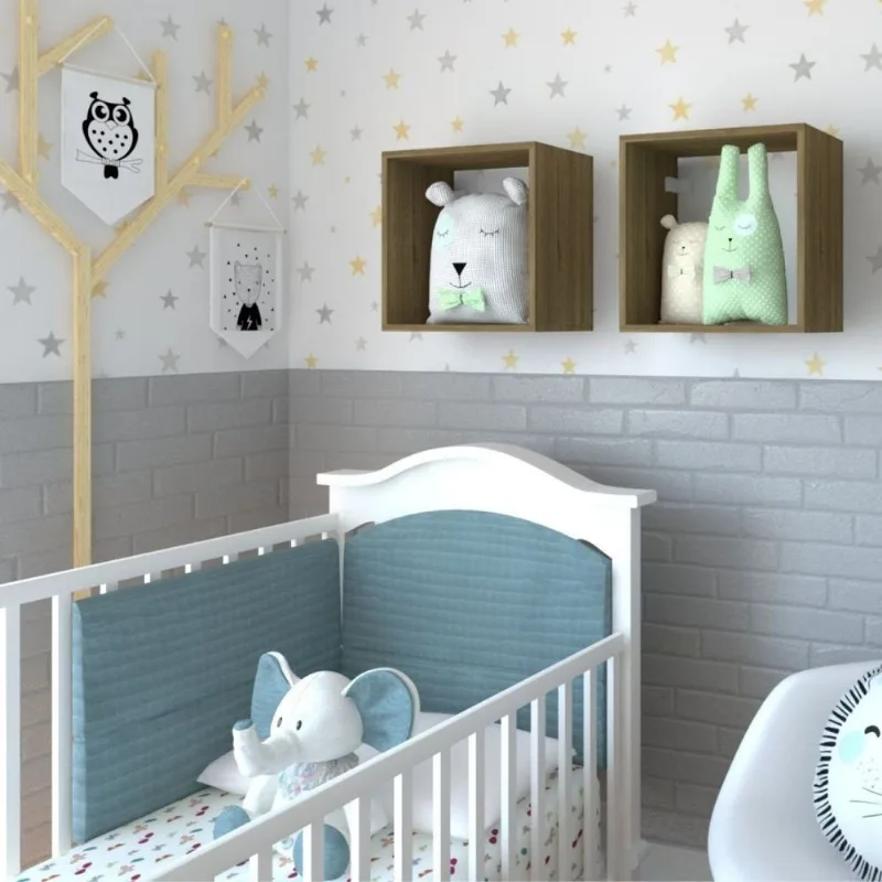 Conjunto com 2 Nichos Quarto Infantil Bege/Carvalho Mel Carvalho Mel