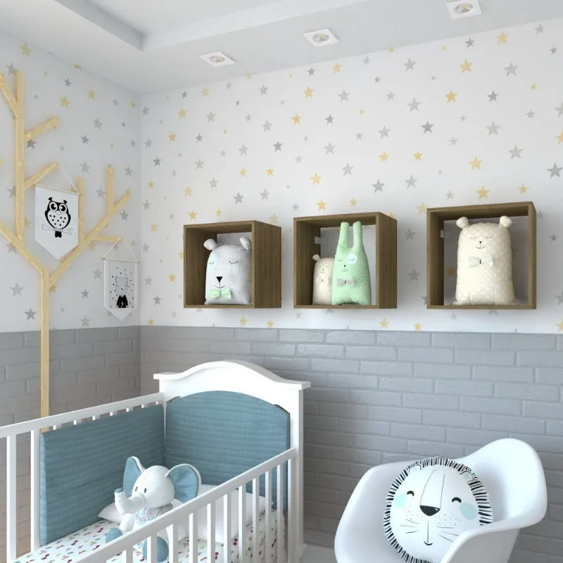 Conjunto 3 Nichos para Quarto Infantil Bege/Carvalho Mel Carvalho Mel