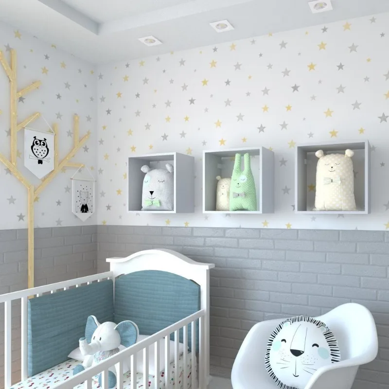 Conjunto 3 Nichos para Quarto Infantil Cinza/Cristal Cinza Cristal