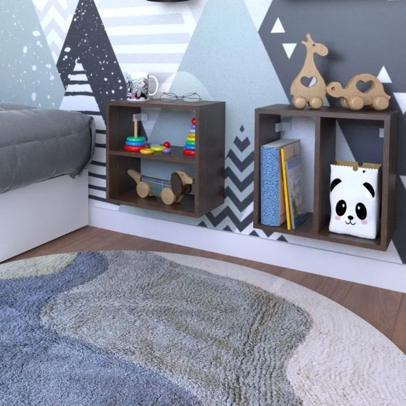Conjunto 2 Nichos Prateleira Para Quarto Infantil Ameixa Negra