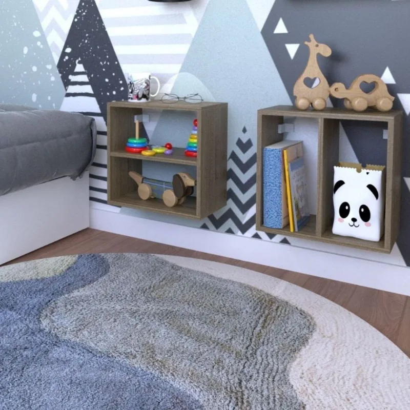 Conjunto 2 Nichos Prateleira para Quarto Infantil Bege/Carvalho Mel Carvalho Mel