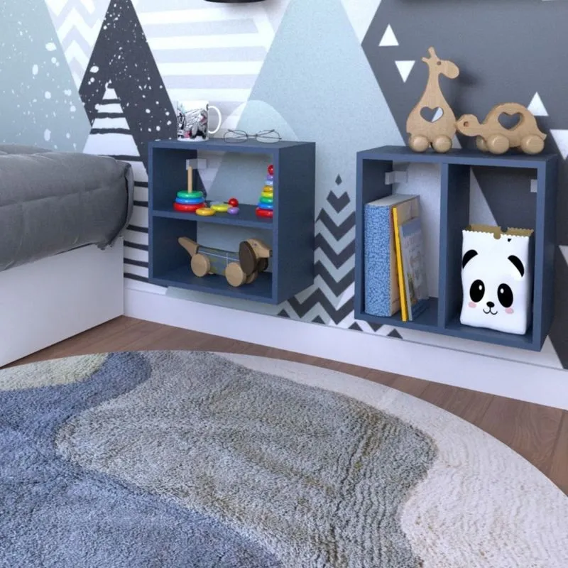 Conjunto 2 Nichos Prateleira Para Quarto Infantil Azul