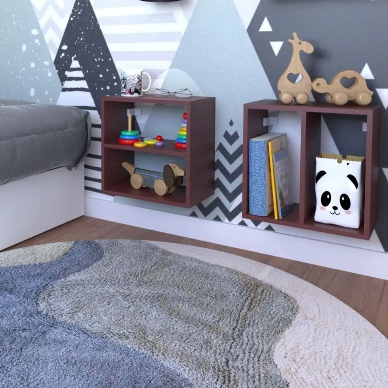 Conjunto 2 Nichos Prateleira Para Quarto Infantil Bramov Móveis Vermelho
