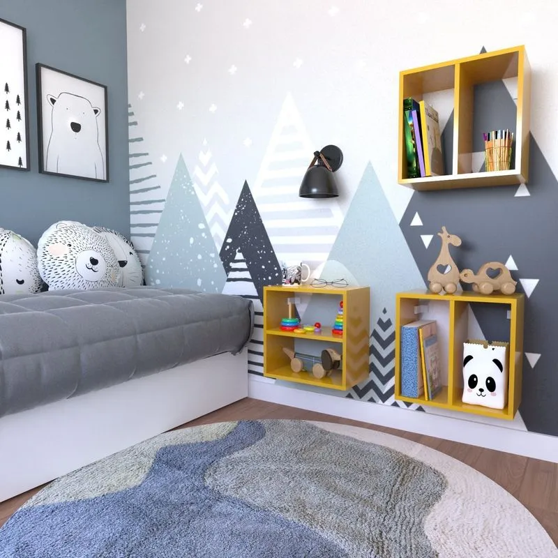 Conjunto 3 Nichos Prateleira Para Quarto Infantil Amarelo