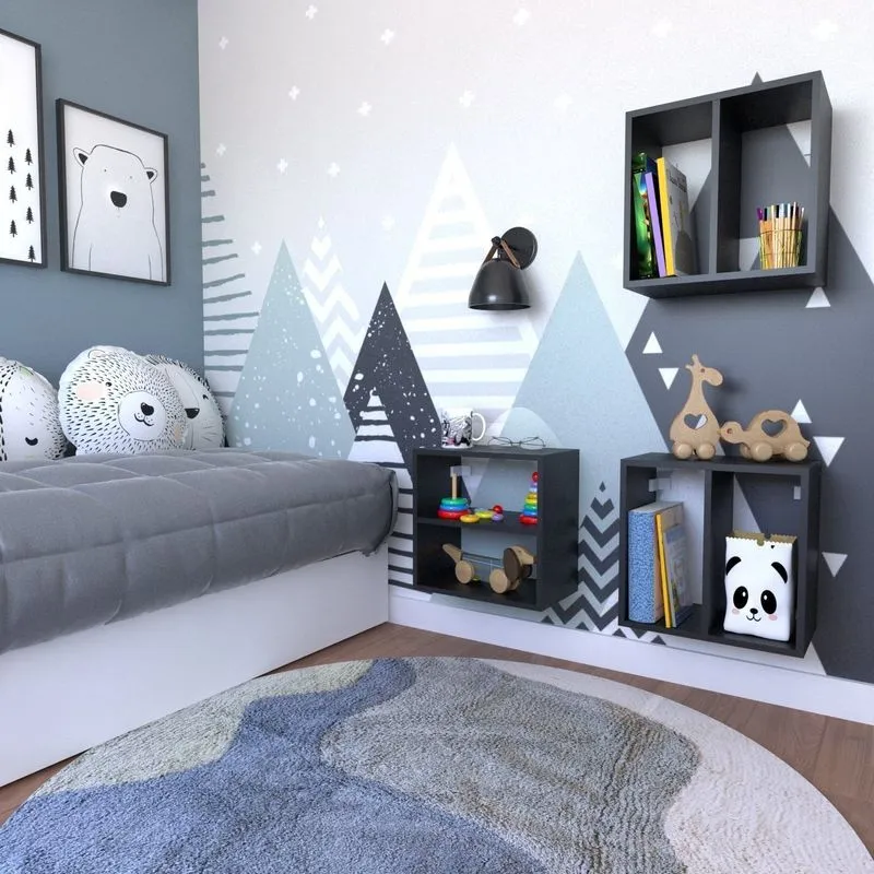 Conjunto 3 Nichos Prateleira Para Quarto Infantil Preto Preto