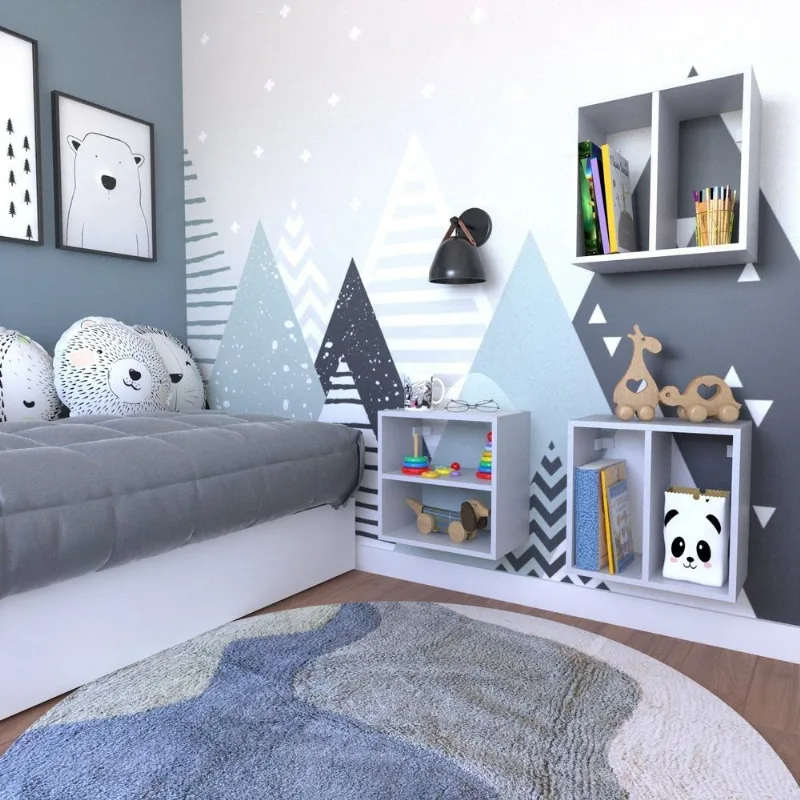 Conjunto 3 Nichos Prateleira para Quarto Infantil Cinza/Cristal Cinza Cristal