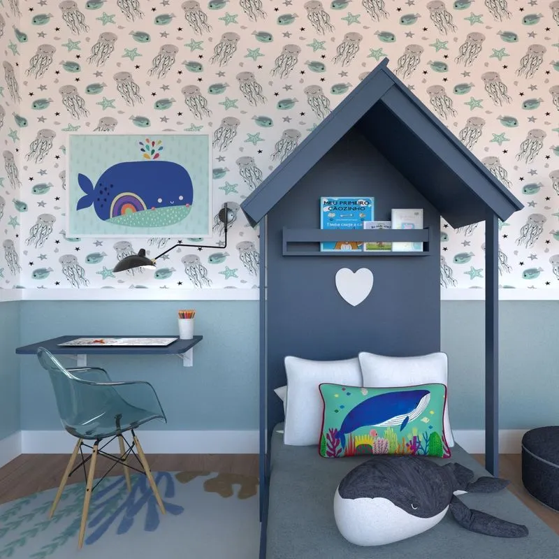 Quarto Infantil Cama E Mesa Dobrável Kitcubos Espresso Móveis Azul