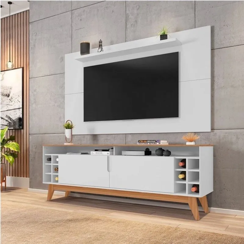 Rack Com Painel Para Tv Até 60 Polegadas Retrô Com Adega Wine Esmeralda Casa D Branco/noce