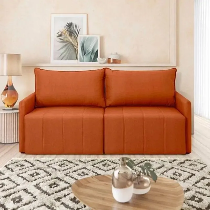 Sofá Cama Baraúna Retrátil E Reclinável 3 Lugares 2,50m Em Linho Premium Cabecasa Madeiramadeira Terracota