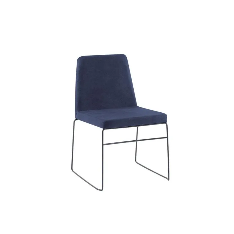 Cadeira para Sala de Jantar Escritório Estofada Linho Base em Aço Paris Azul/Preto Preto/Azul