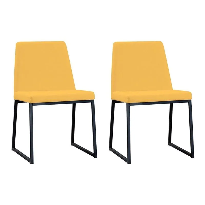 Kit 2 Cadeiras Para Sala De Jantar Escritório Estofada Base Em Aço Yanka Amarelo Amarelo