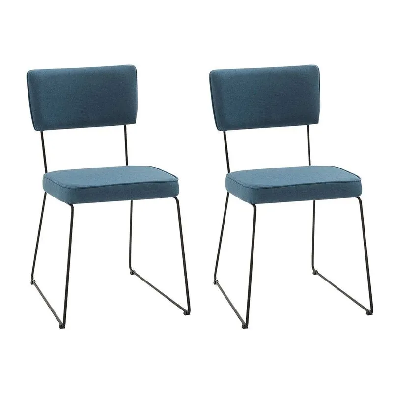 Kit 2 Cadeiras Para Sala De Jantar Escritório Estofada Base Em Aço Roma Azul/jeans/preto Azul Jeans/preto