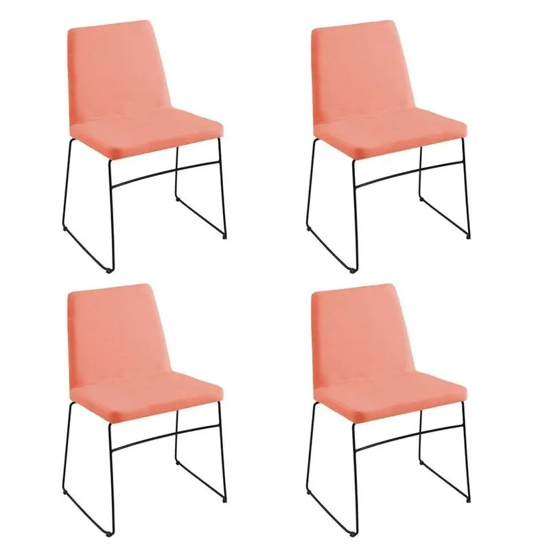 Kit 4 Cadeiras Para Sala De Jantar Escritório Estofada Linho Base Em Aço Paris Laranja/coral Coral