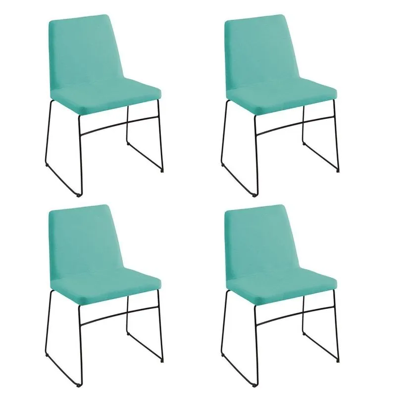 Kit 4 Cadeiras Para Sala De Jantar Escritório Estofada Linho Base Em Aço Paris Verde Verde