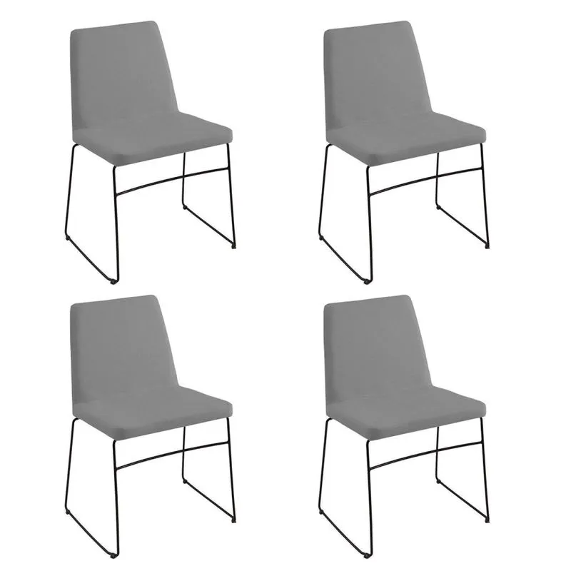 Kit 4 Cadeiras Para Sala De Jantar Escritório Estofada Linho Base Em Aço Paris Cinza Cinza