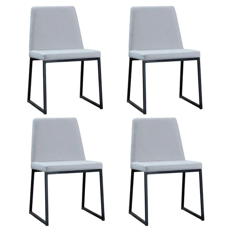 Kit 4 Cadeiras Para Sala De Jantar Escritório Estofada Base Em Aço Yanka Cinza Cinza Claro
