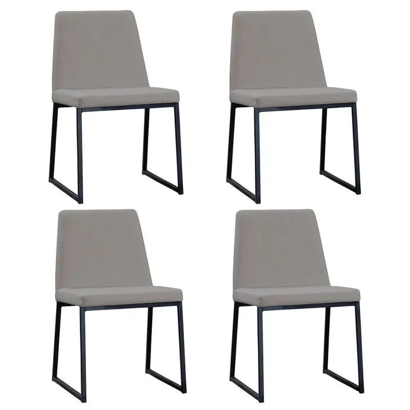 Kit 4 Cadeiras Para Sala De Jantar Escritório Estofada Base Em Aço Yanka Cinza Cinza