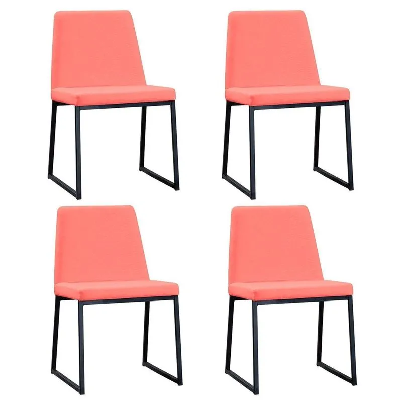 Kit 4 Cadeiras Para Sala De Jantar Escritório Estofada Base Em Aço Yanka Laranja/coral Coral