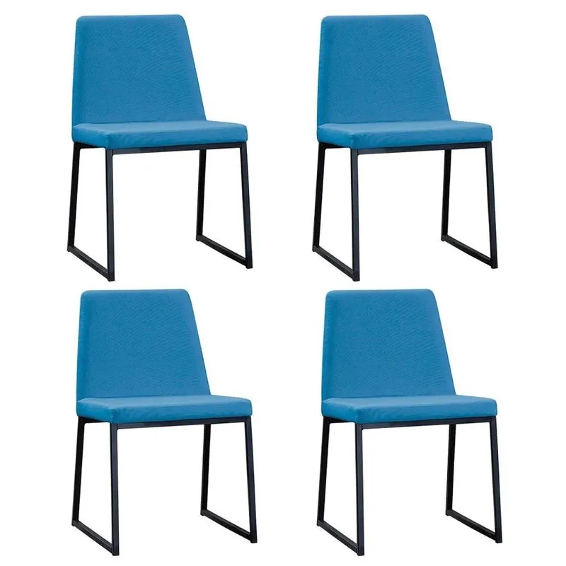 Kit 4 Cadeiras Para Sala De Jantar Escritório Estofada Base Em Aço Yanka Azul Azul