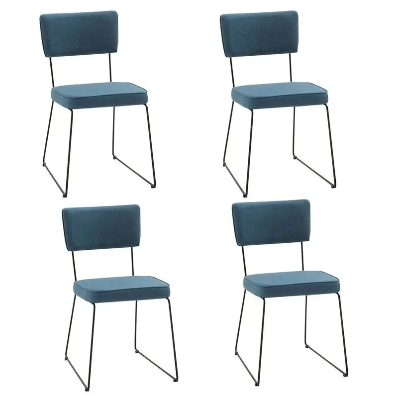 Kit 4 Cadeiras Para Sala De Jantar Escritório Estofada Base Em Aço Roma Azul/jeans/preto Azul Jeans/preto