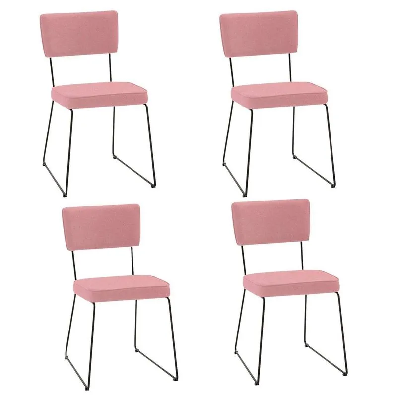 Kit 4 Cadeiras Para Sala De Jantar Escritório Estofada Base Em Aço Roma Rosa/coral/preto Coral/preto